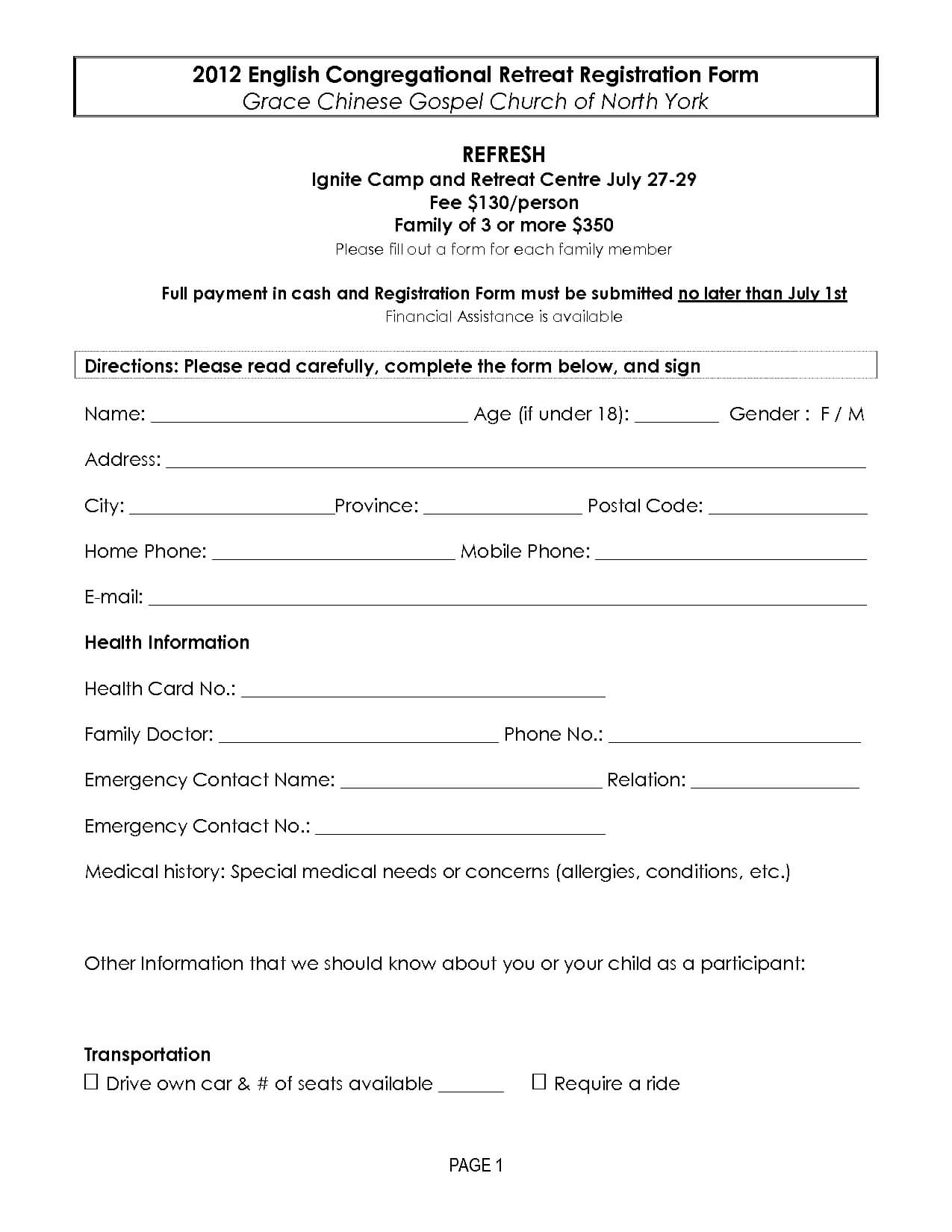 Seminar Registration Form Template Word