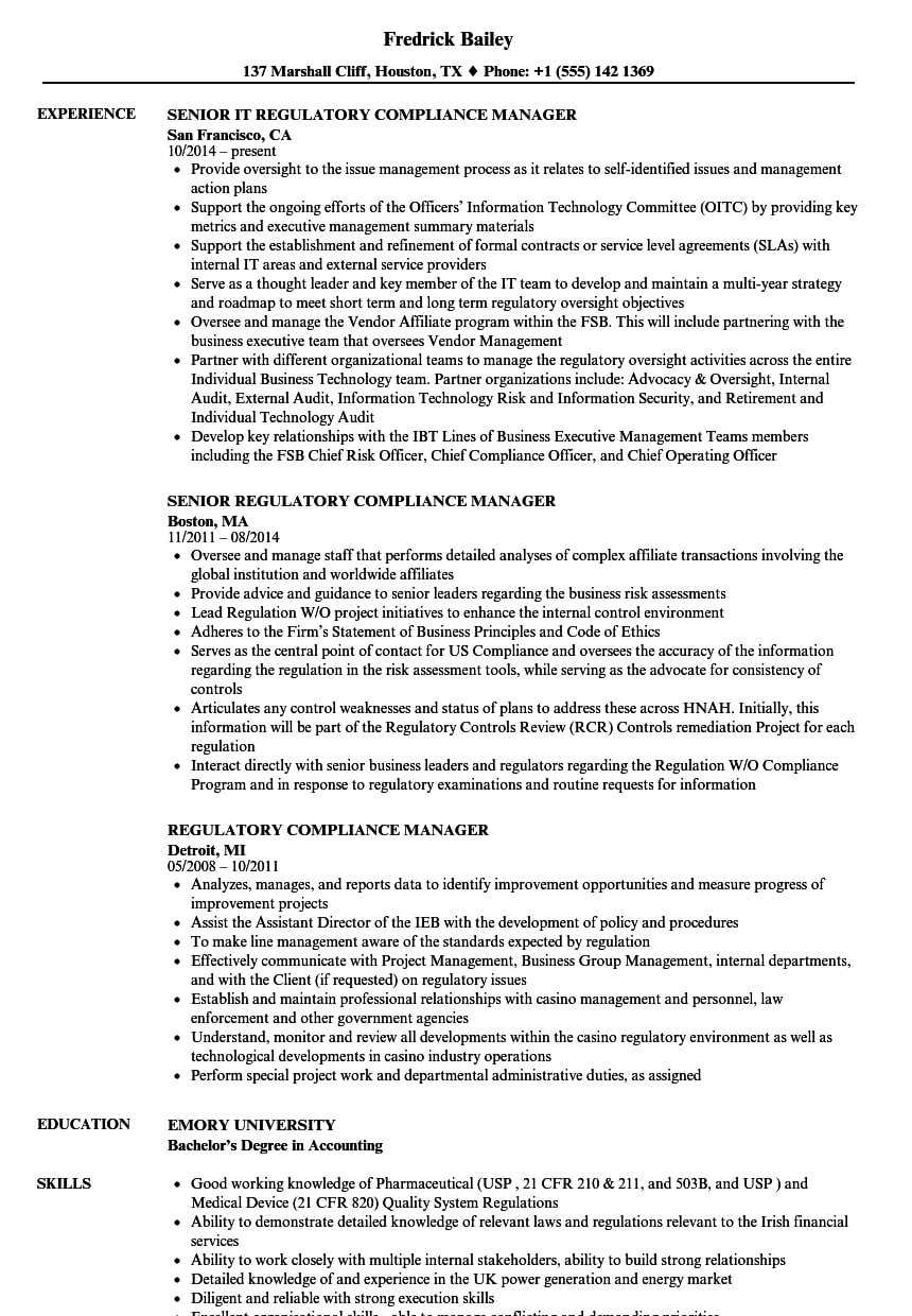 Regulatory Compliance Manager Resume Samples | Velvet Jobs Intended For Compliance Monitoring Report Template