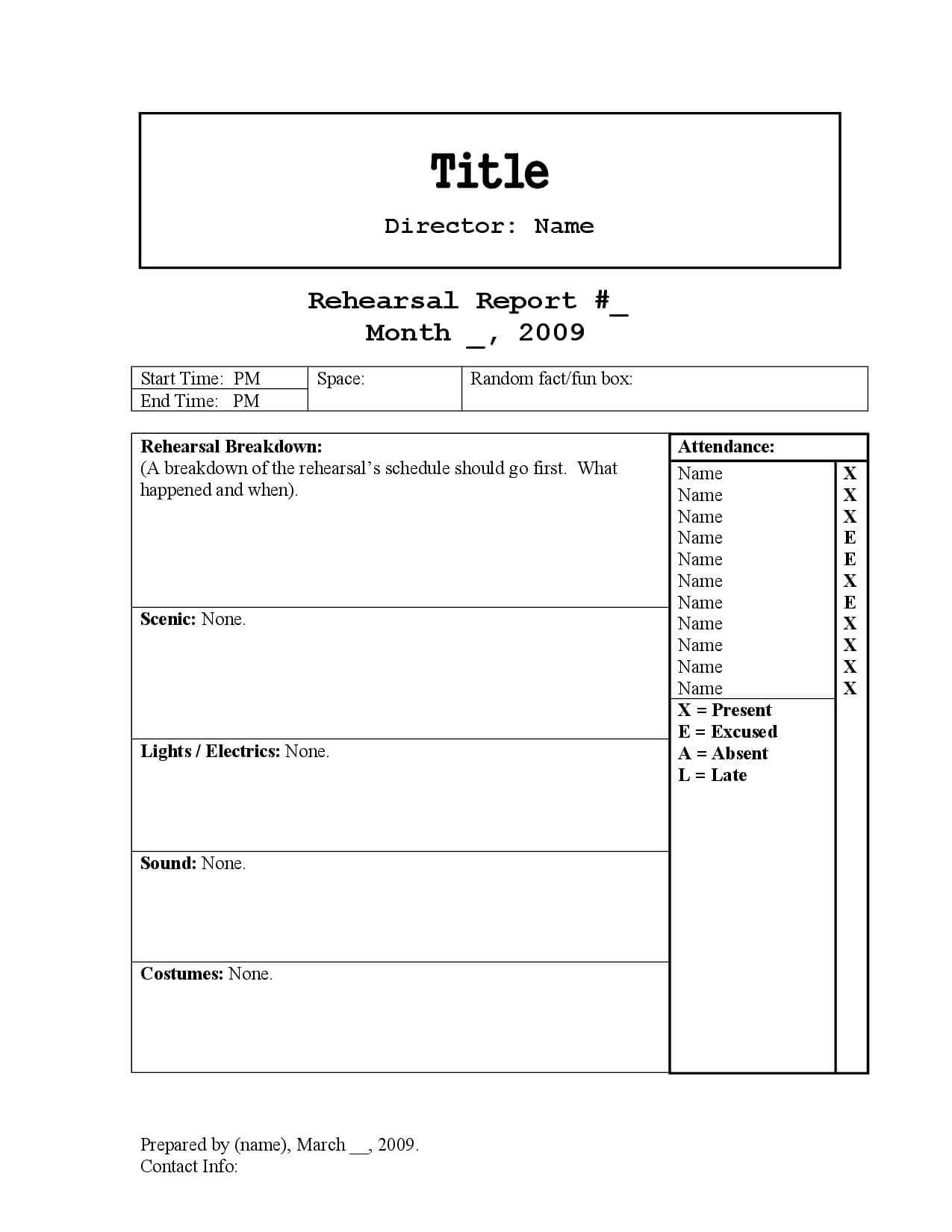 Rehearsal Report Template In 2019 | Teaching Theatre, Report Within Rehearsal Report Template