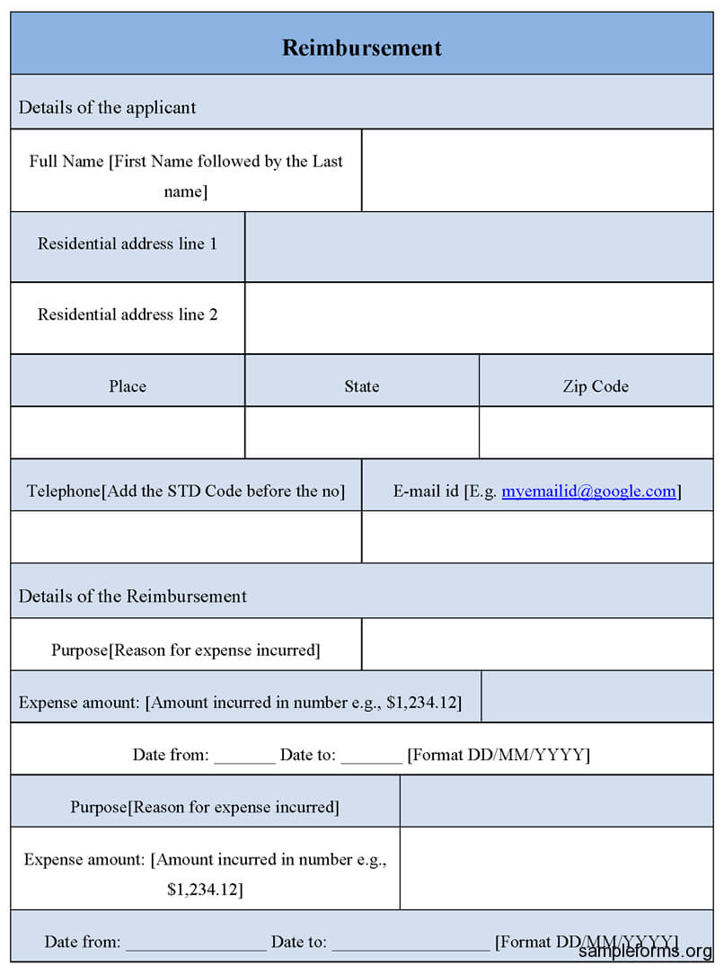 Reimbursement Form Template : Sample Forms Pertaining To Reimbursement Form Template Word