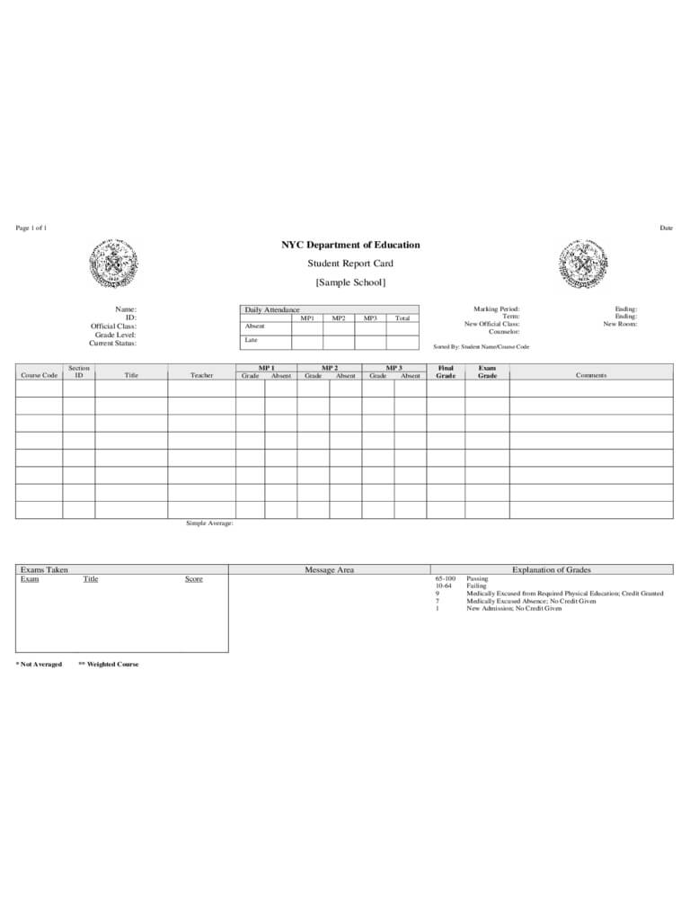 Report Card Template – 3 Free Templates In Pdf, Word, Excel In Blank Report Card Template