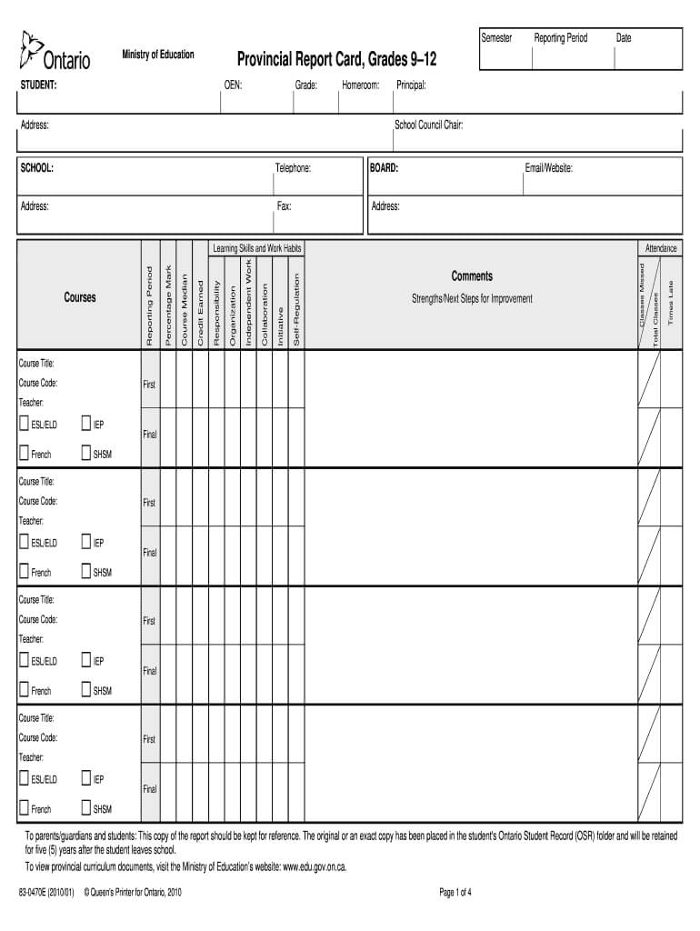 Report Card Template – Fill Online, Printable, Fillable Pertaining To Blank Report Card Template