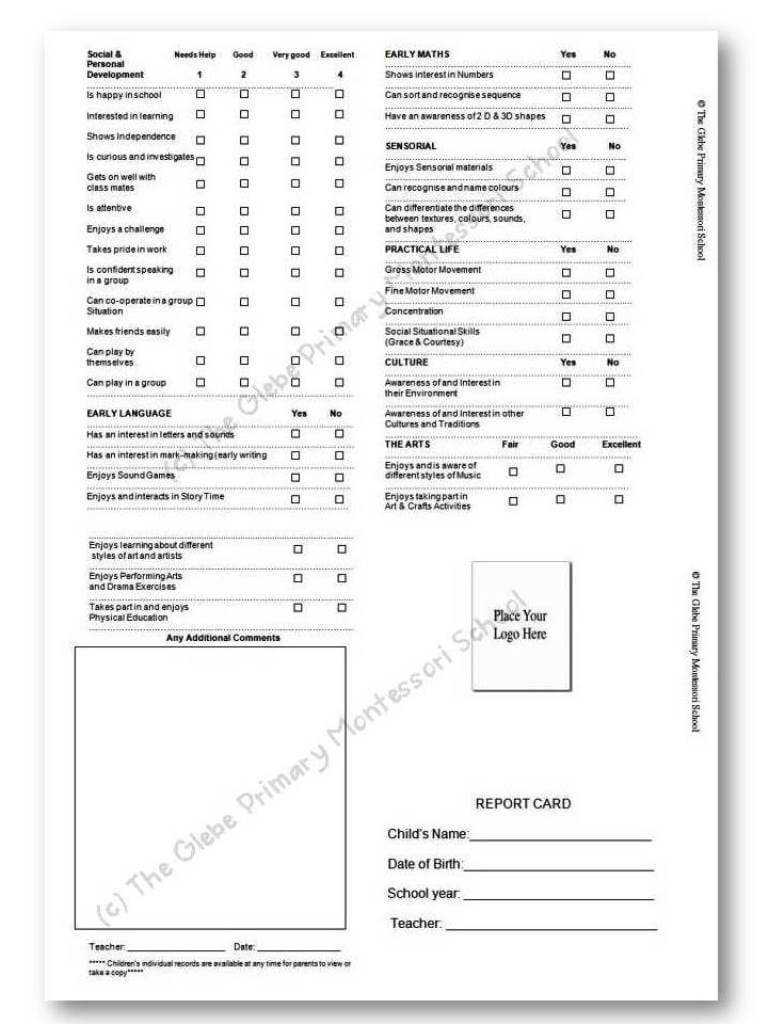 Report Card Templates « Montessori Alliance In Summer School Progress Report Template