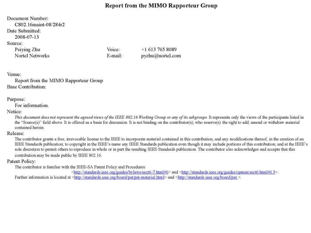 Report From The Mimo Rapporteur Group – Ppt Download Regarding Rapporteur Report Template