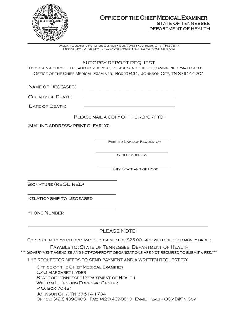 Request Autopsy Report Tn – Fill Online, Printable, Fillable With Coroner's Report Template