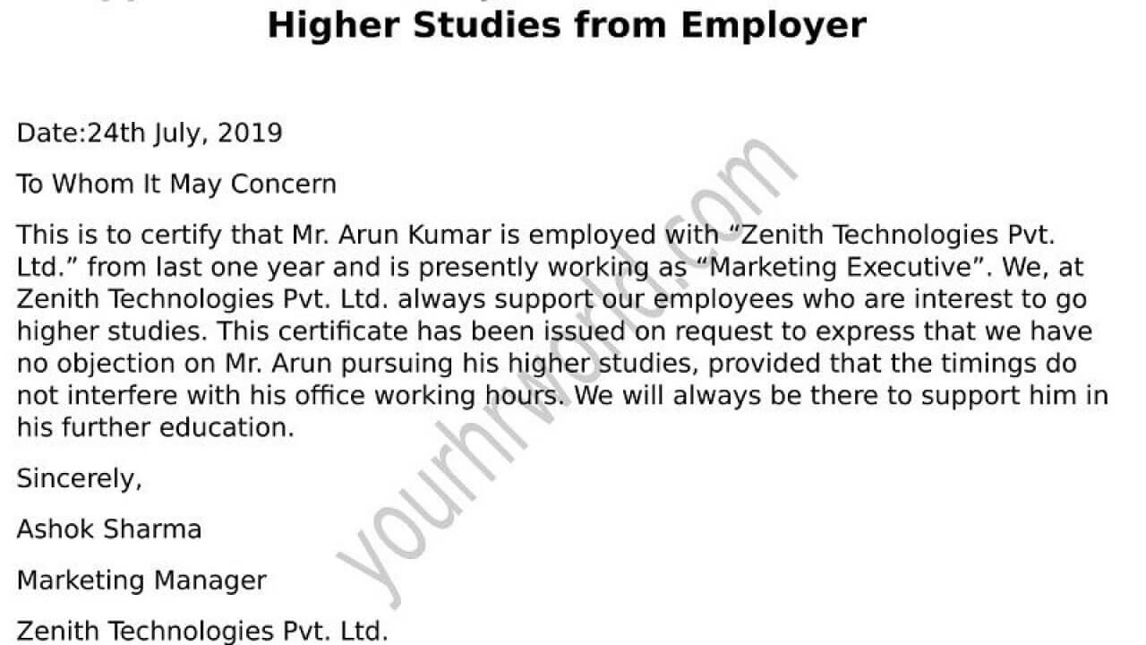 Request Latter Of Noc Format For Higher Studies From Employer Pertaining To Noc Report Template