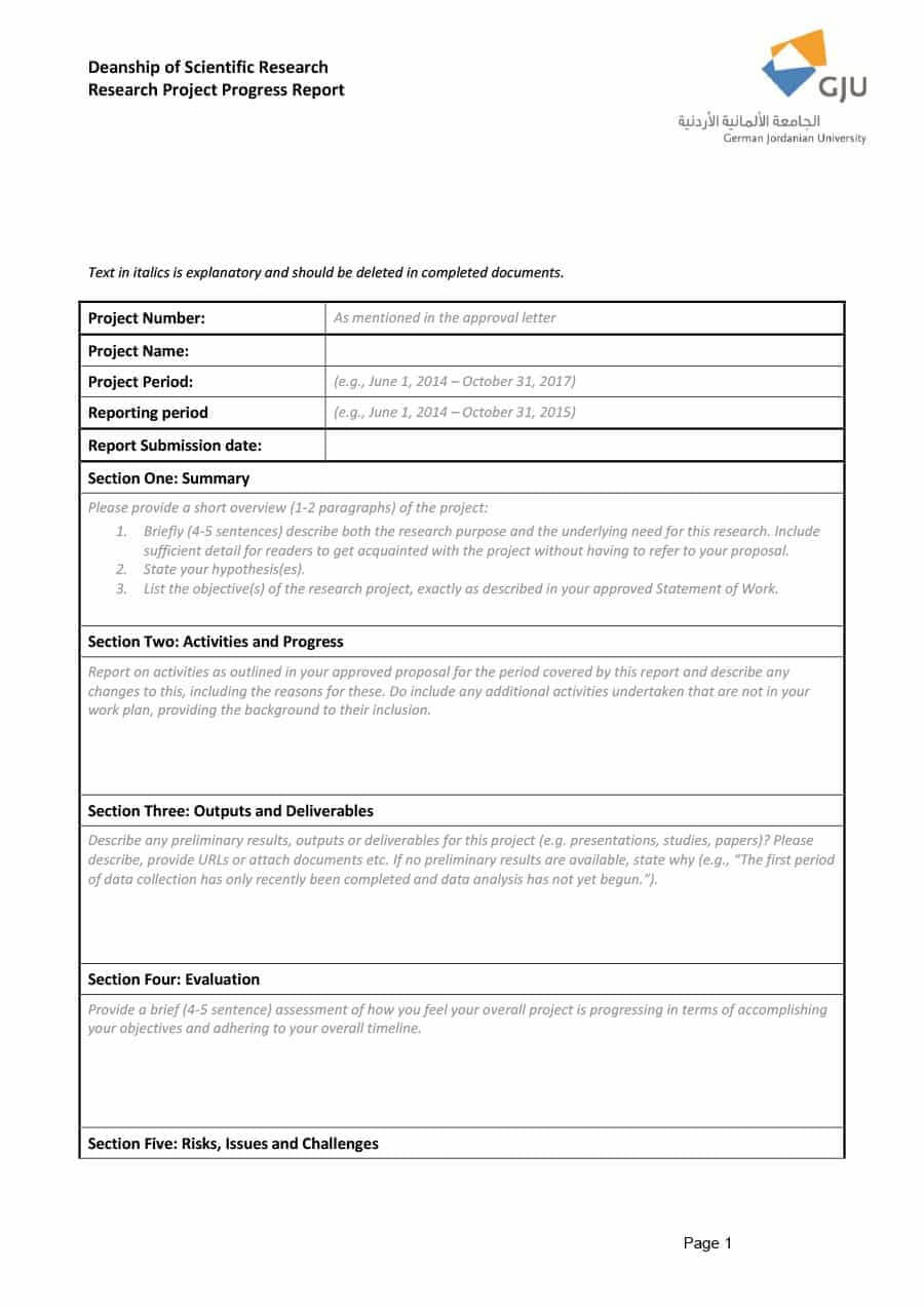 Research Project Progress Report Template – Atlantaauctionco Intended For It Progress Report Template