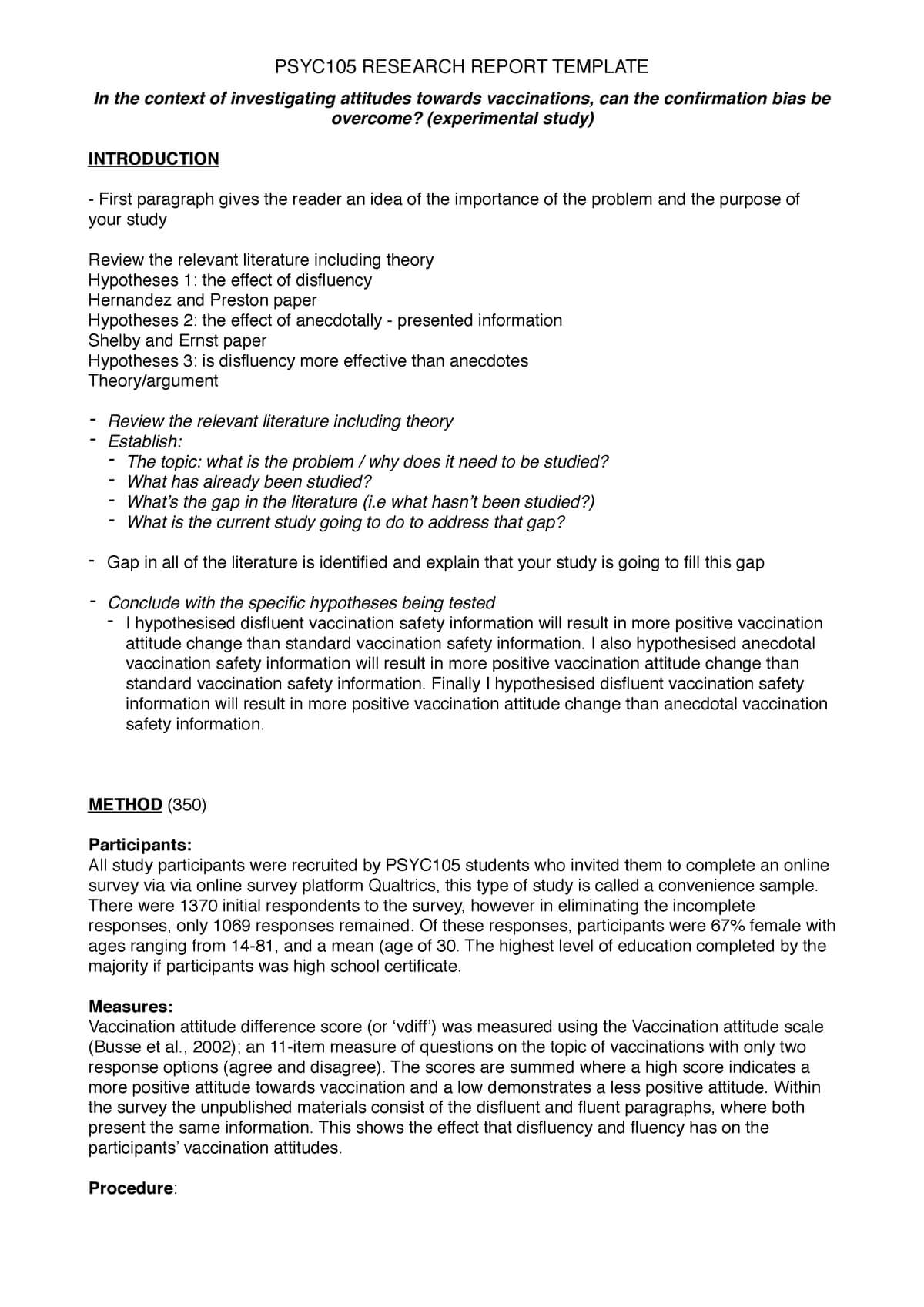 Research Report Template Pdf – Psyc105 – Mq – Studocu Within Introduction Template For Report
