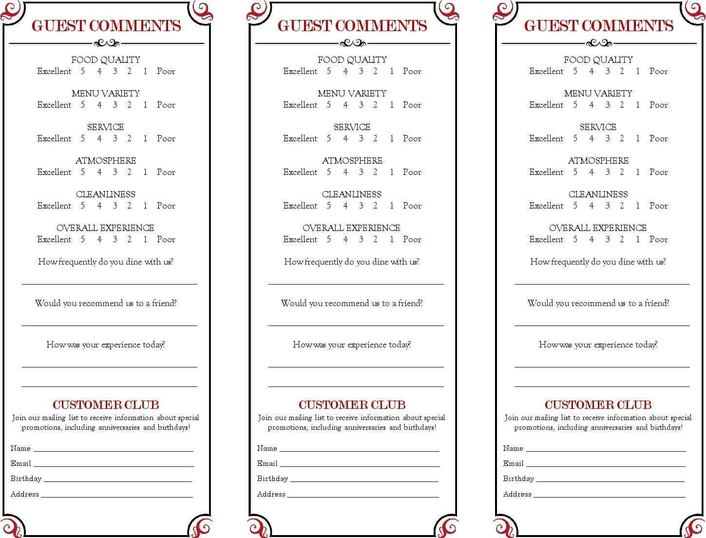 Restaurant Comment Card – Google Search In 2019 | Menu With Regard To Restaurant Comment Card Template