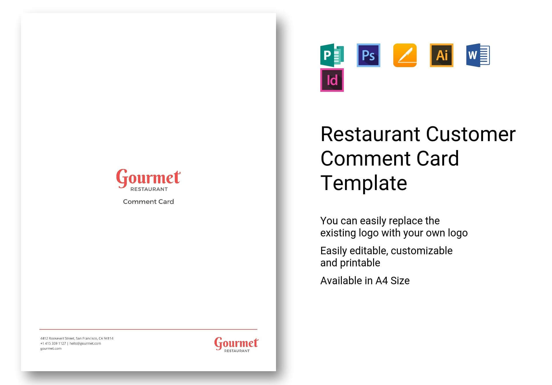 Restaurant Customer Comment Card Template In Psd, Word Inside Restaurant Comment Card Template