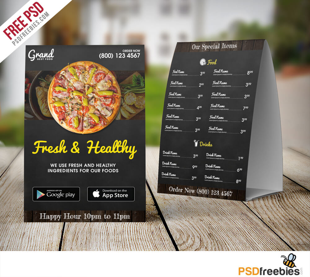 Restaurant Food Menu Table Tent Template Free Psd Inside Free Tent Card Template Downloads