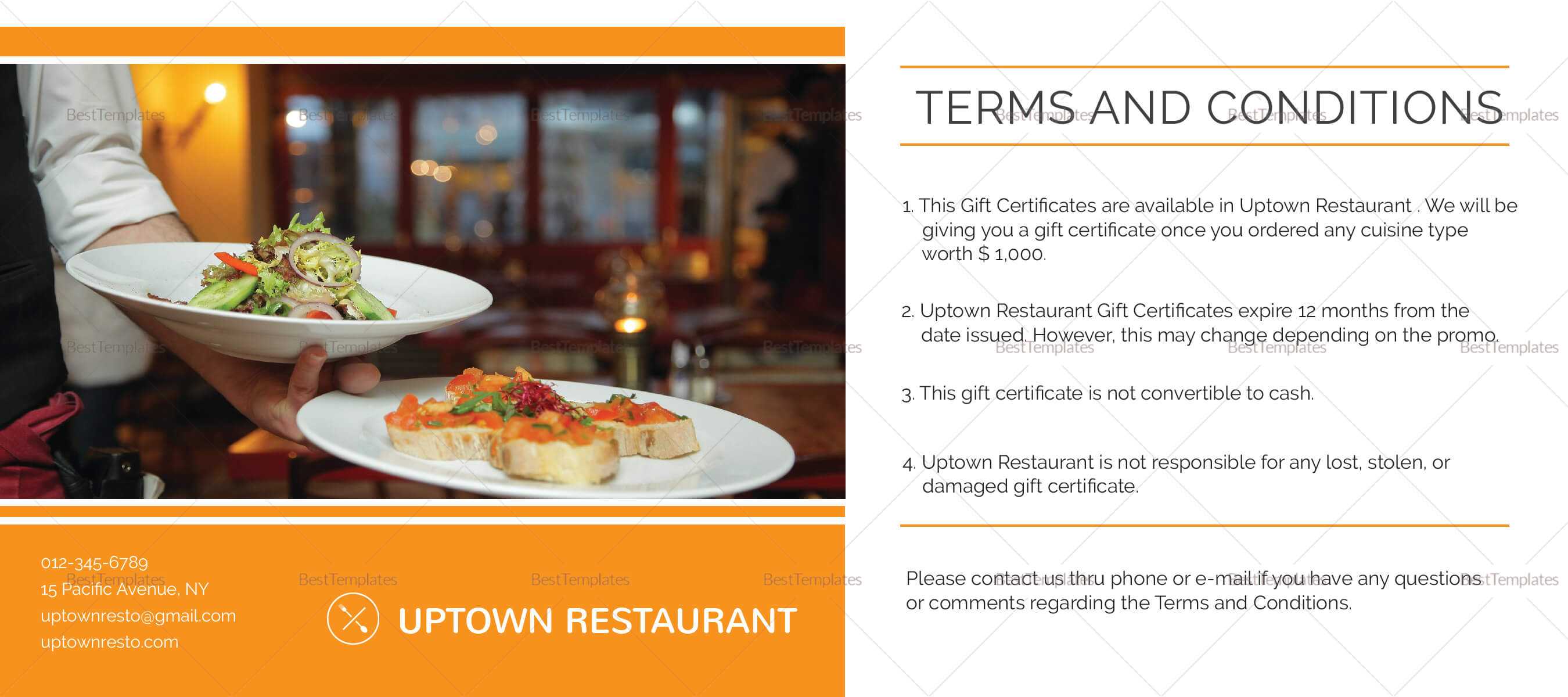 Restaurant Gift Certificate Template With Regard To Restaurant Gift Certificate Template