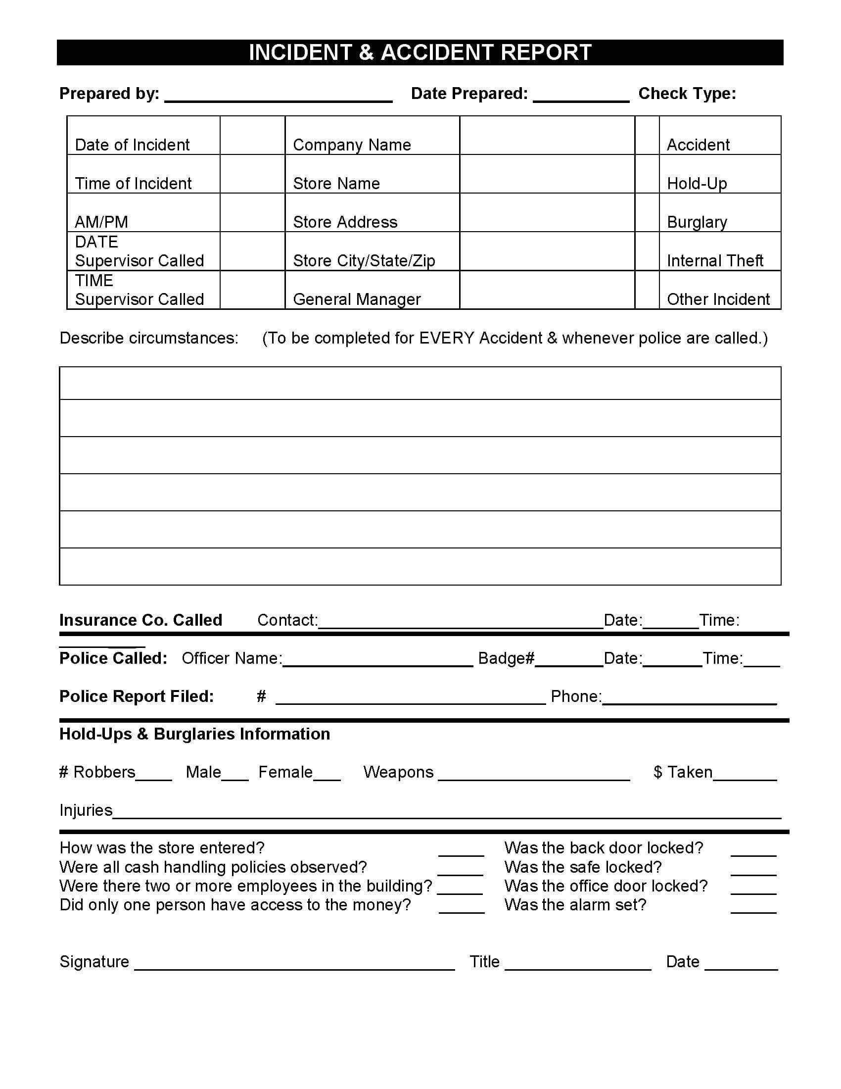 Restaurant Incident Accident Report. | Restaurant Resource Inside Customer Incident Report Form Template