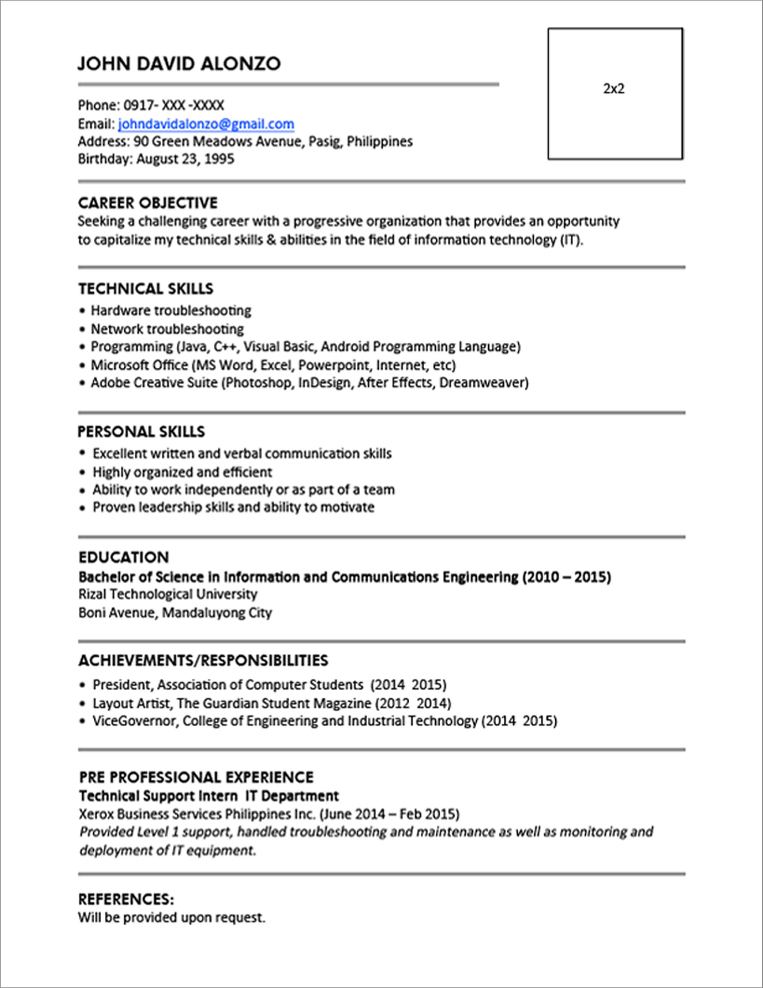 Resume Templates You Can Download | Jobstreet Philippines Intended For Free Basic Resume Templates Microsoft Word