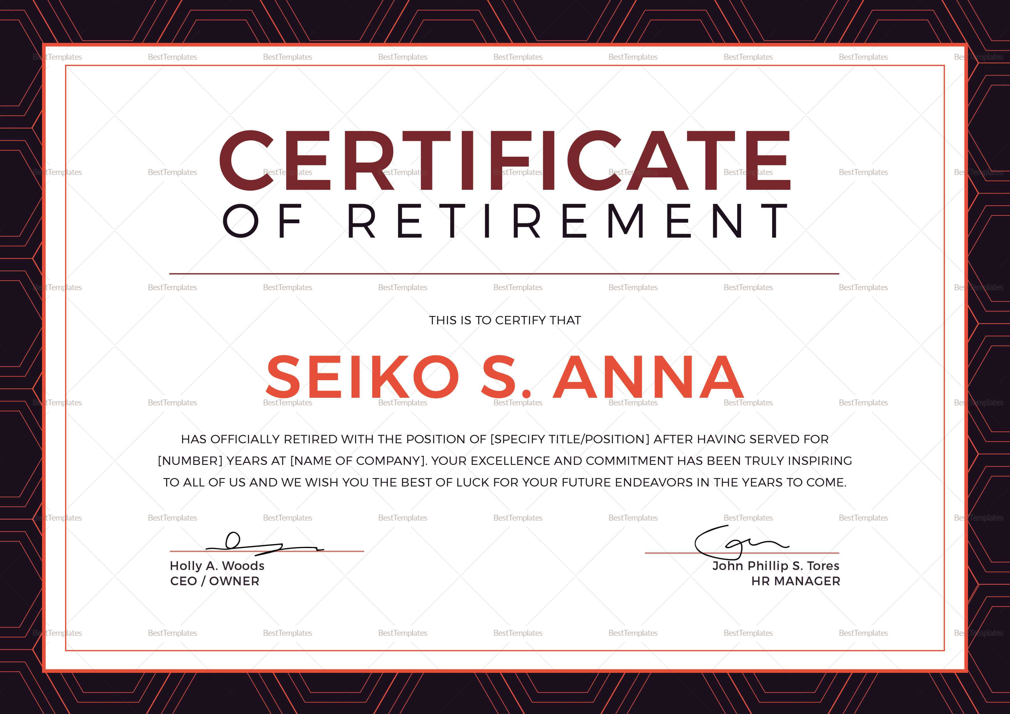 Retirement Certificate Template In Retirement Certificate Template