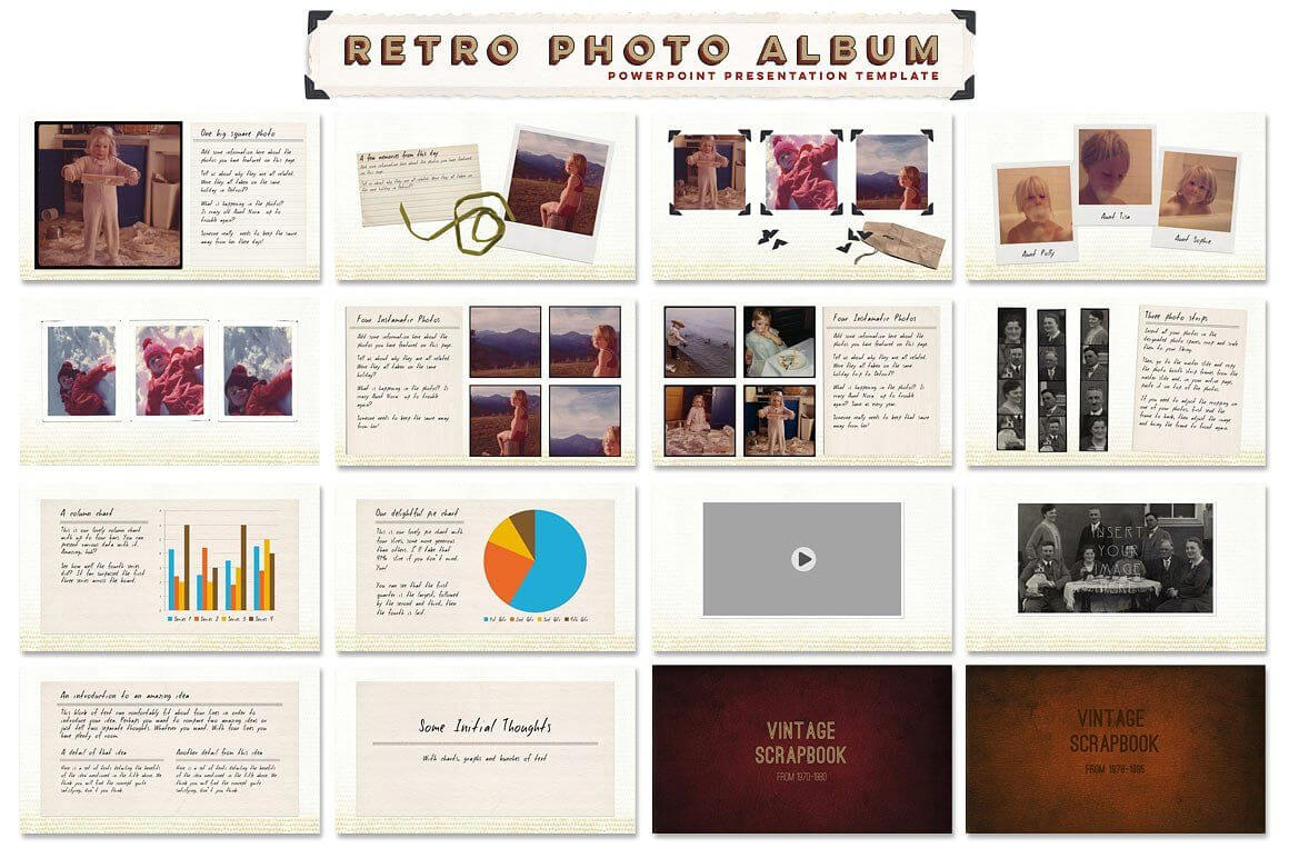 Retro Photo Album Ppt Template #ppt#dots#vintage#pictures Pertaining To Powerpoint Photo Album Template