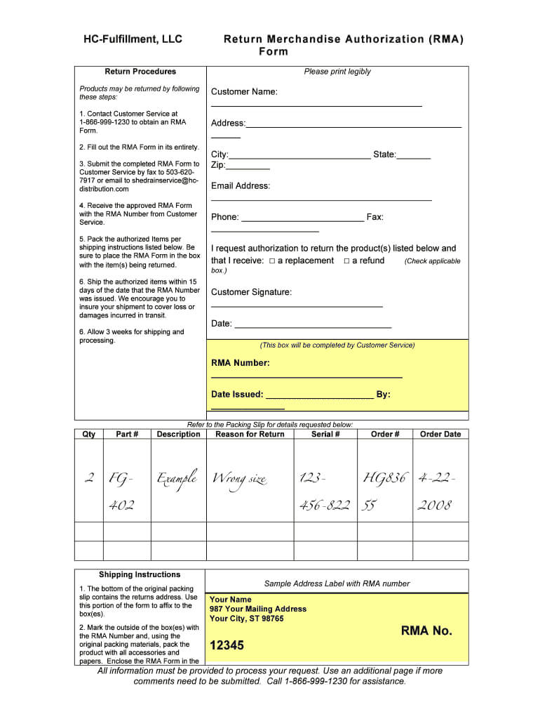 Rma Form Template – Fill Online, Printable, Fillable, Blank Pertaining To Rma Report Template