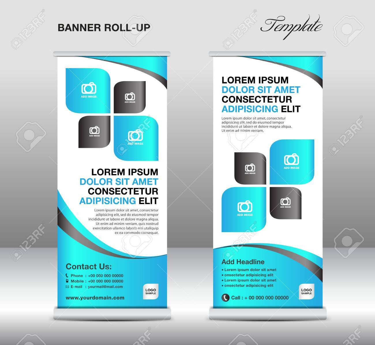 Roll Up Banner Stand Template, Stand Design,banner Template,blue.. Pertaining To Banner Stand Design Templates