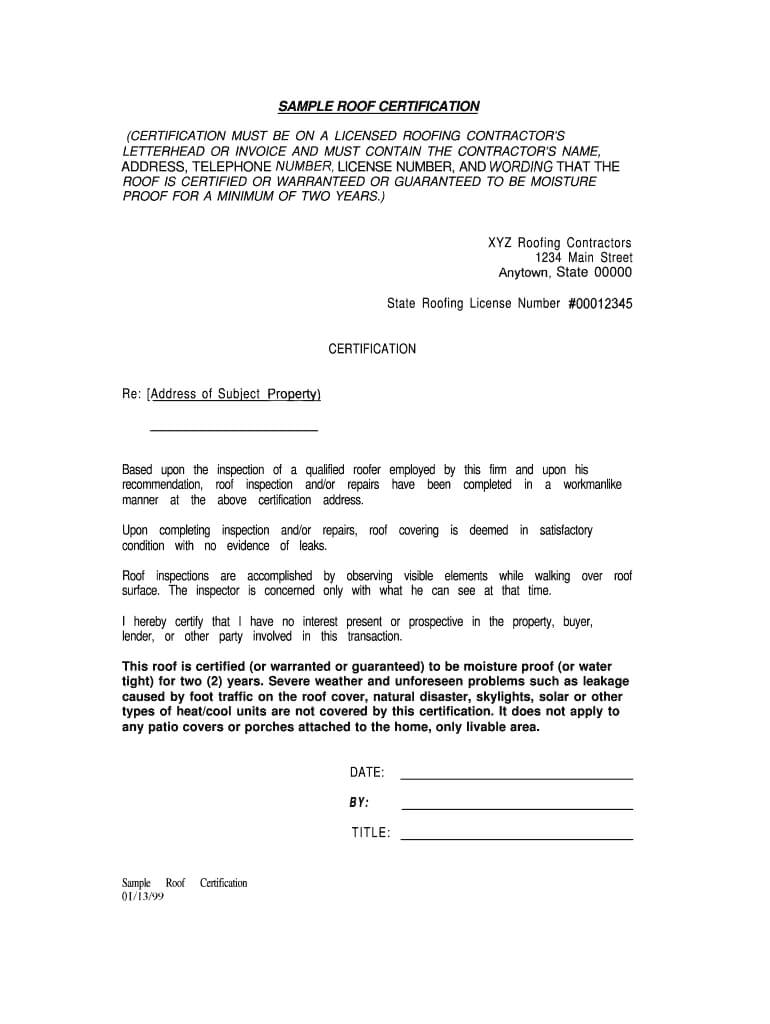 Roof Certification Form Template – Fill Online, Printable In Roof Certification Template