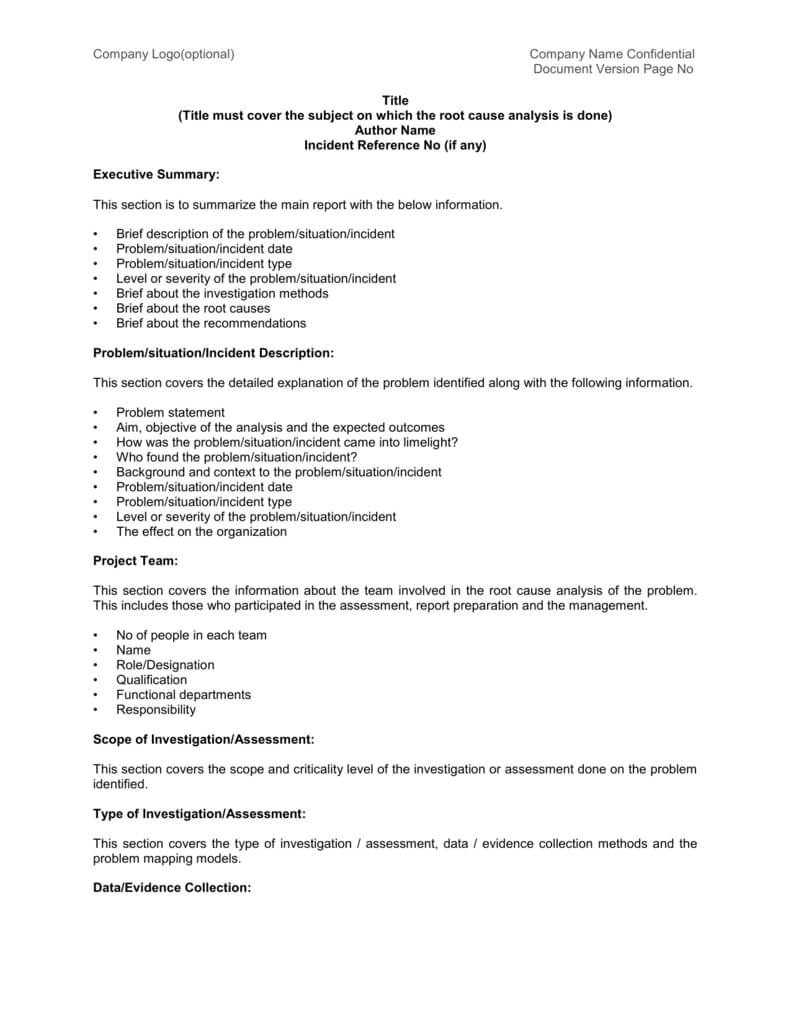 Root Cause Analysis Report: Sample Template With Regard To Company Analysis Report Template