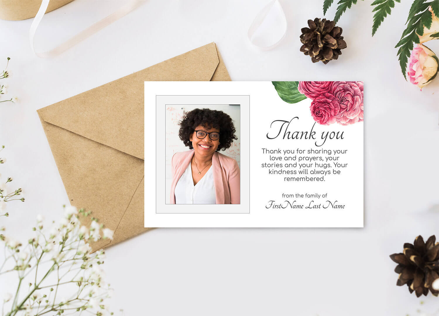 Roses Funeral Thank You Cards. Printable Sympathy Thank You, Editable  Bereavement Thank You Card – Online Edit Digital Download Within Sympathy Thank You Card Template