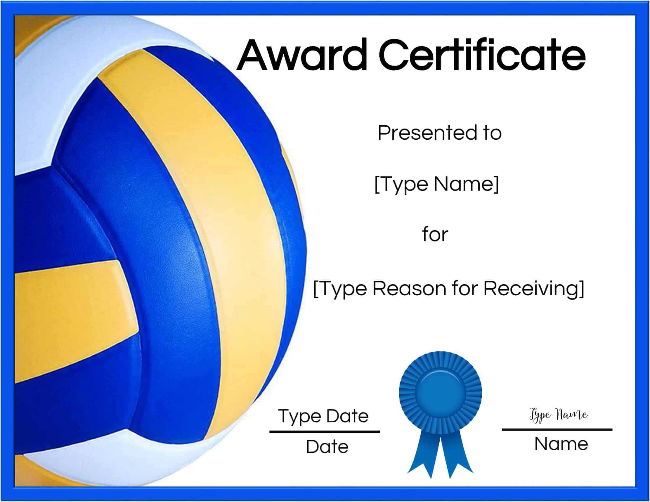 Free Printable Volleyball Award Certificate Templates