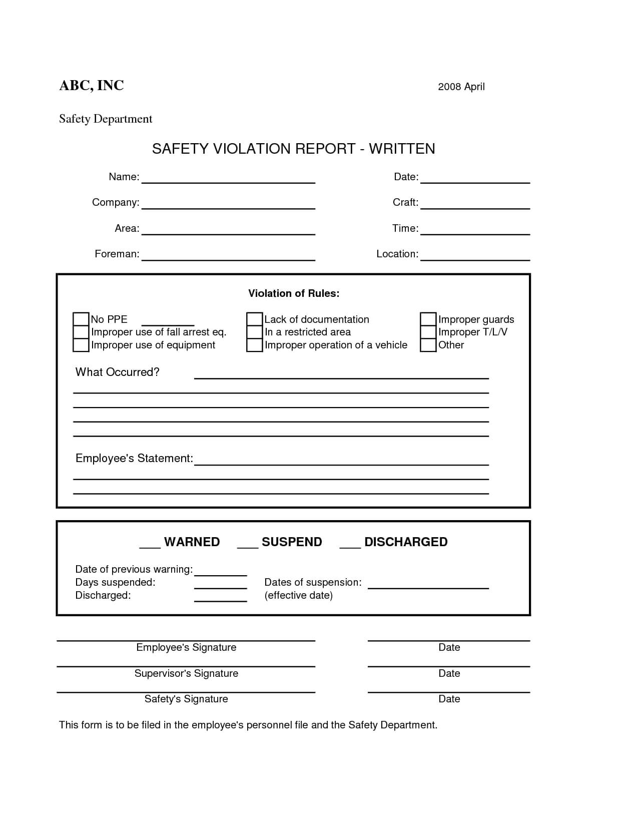 Safety Violation Form – بحث Google‏ | E Forms | Workplace Throughout Hydrostatic Pressure Test Report Template