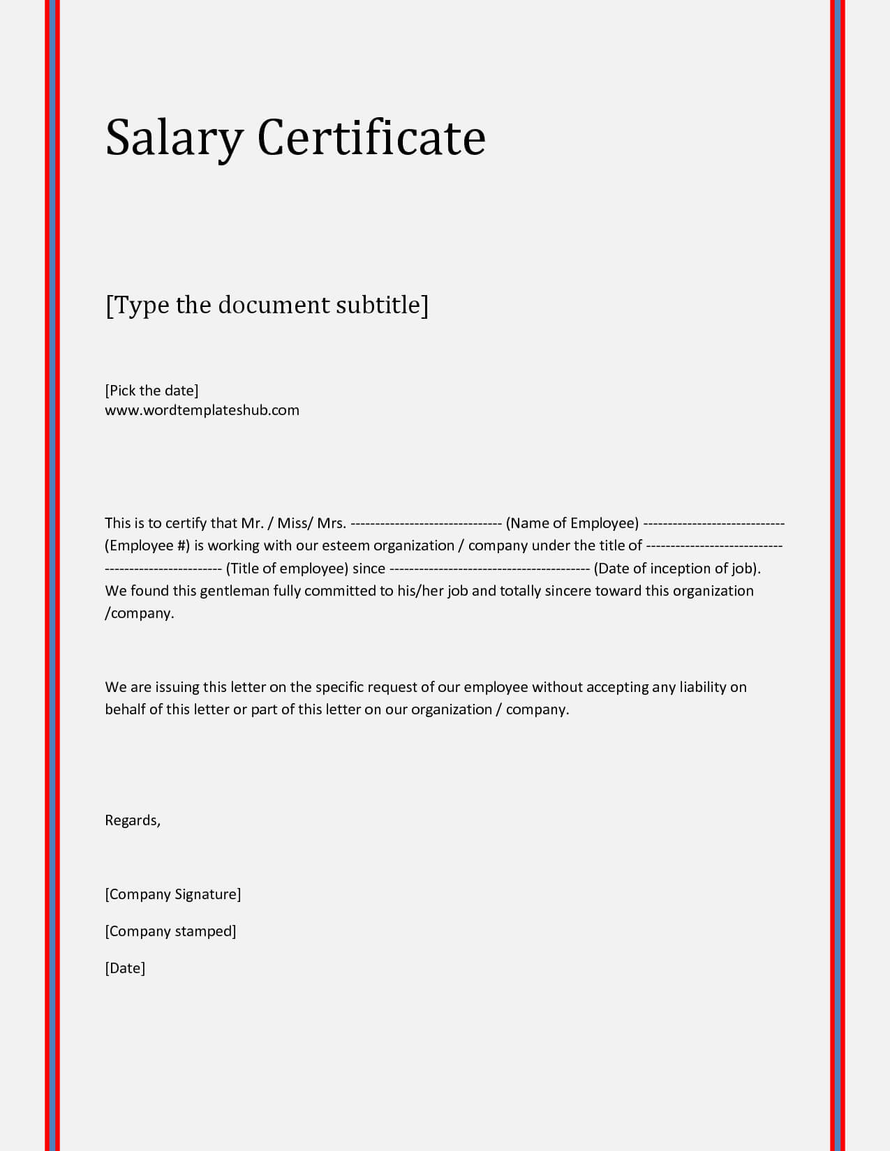Salary Certificate Sampe 39641 | Certificate Templates Regarding Practical Completion Certificate Template Uk
