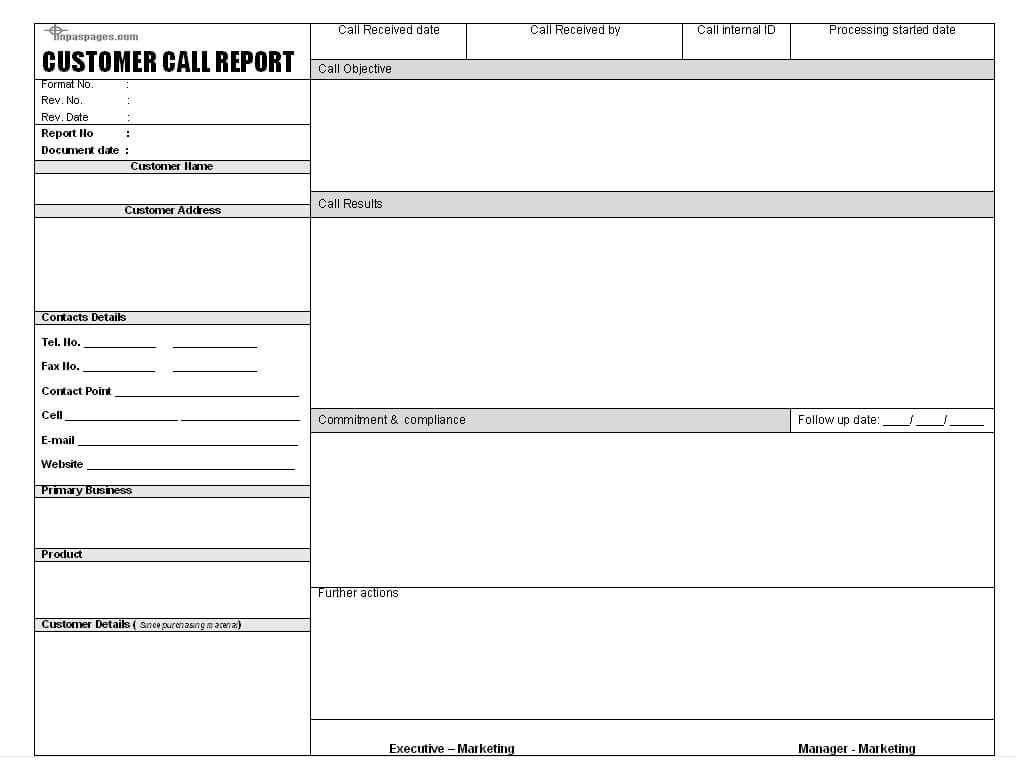 Sales Call Report Templates – Word Excel Fomats With Customer Contact Report Template