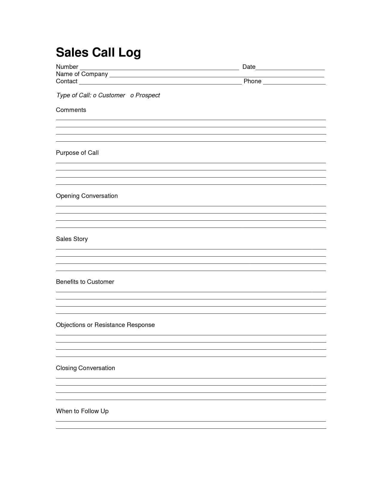 Sales Log Sheet Template | Sales Call Log Template | Call With Sales Call Reports Templates Free