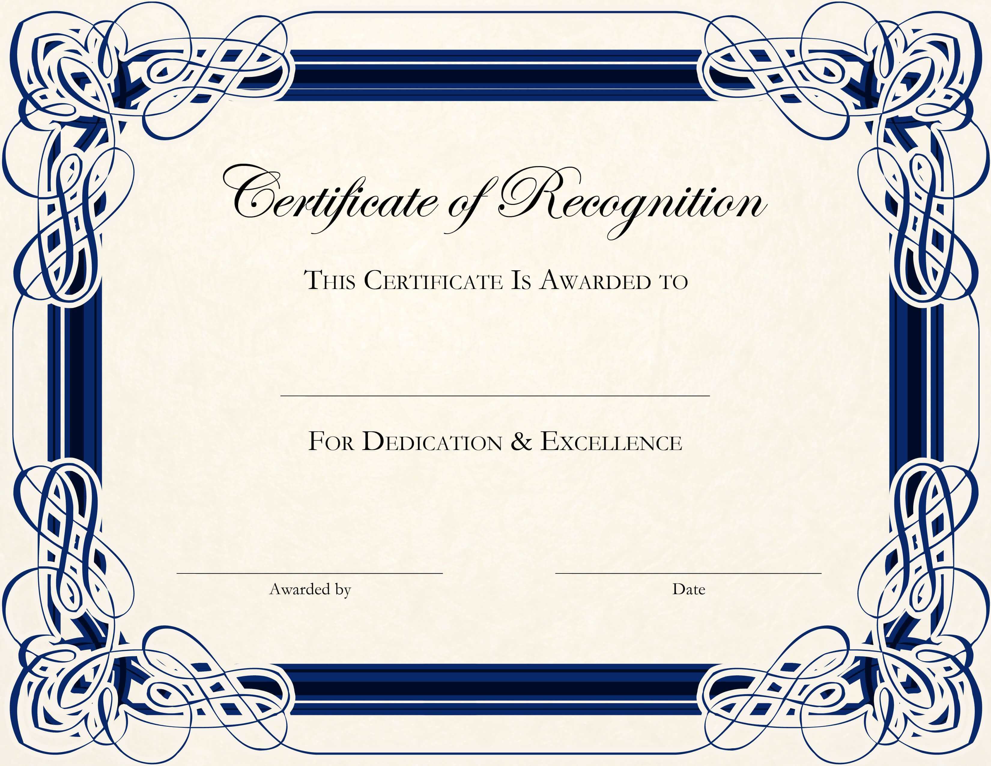 Sample Blank Certificate Of Recognition Best Award With Regard To Downloadable Certificate Templates For Microsoft Word