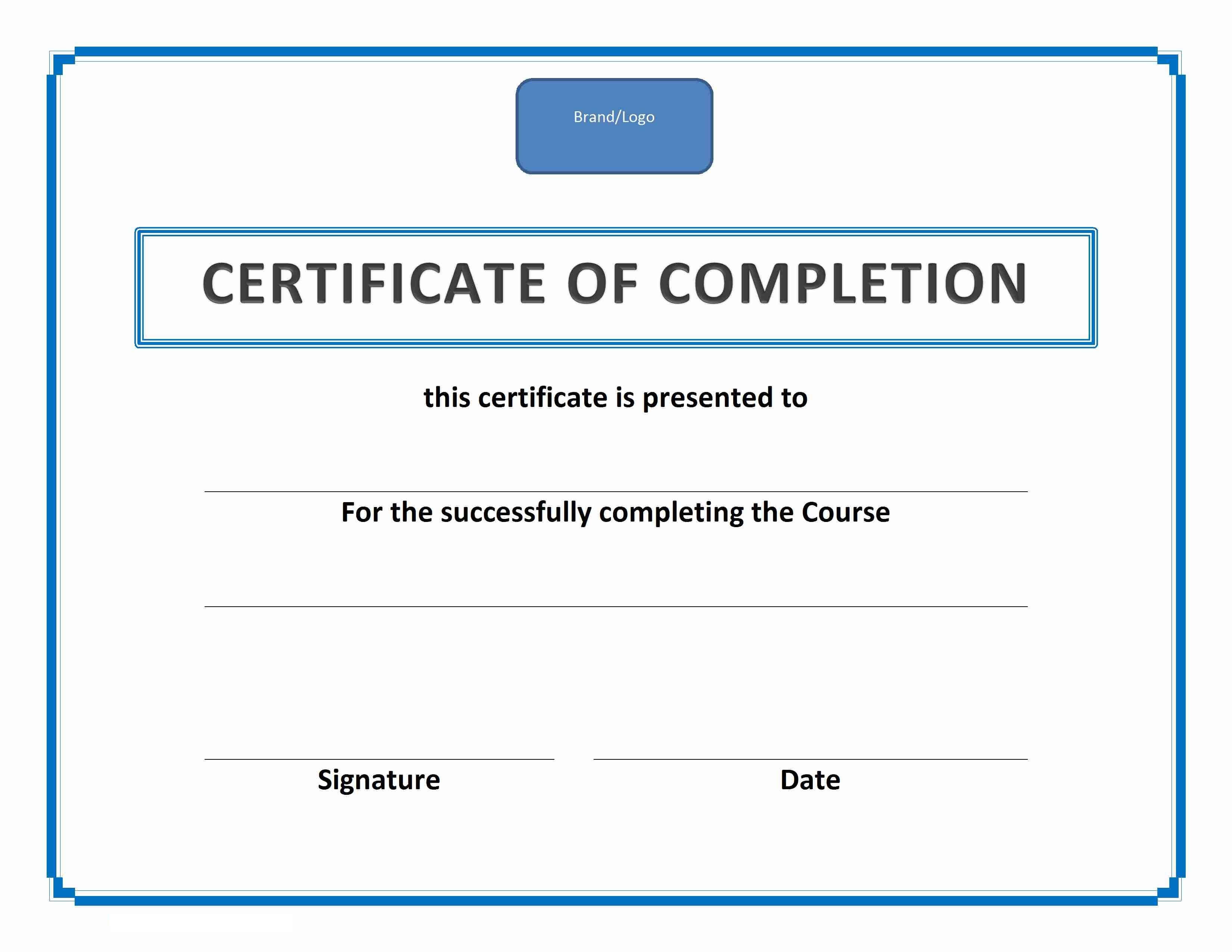 Sample Certificates For Completion Of Course New Certificate Regarding Training Certificate Template Word Format