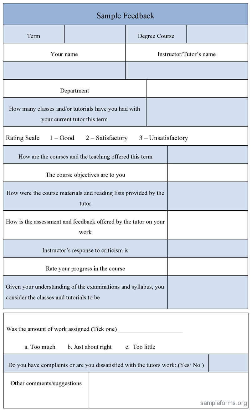 Sample Feedback Form Sample Forms Throughout Student Feedback Form 