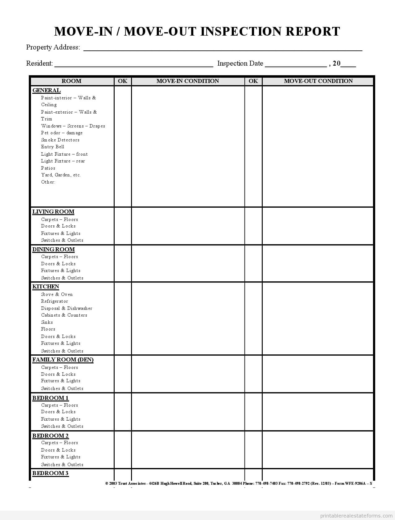 Sample Printable Move In Move Out Inspection Report Form Within Property Management Inspection Report Template