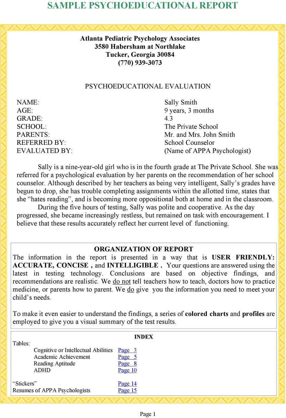 Sample Psychoeducational Report – Pdf Throughout Psychoeducational Report Template