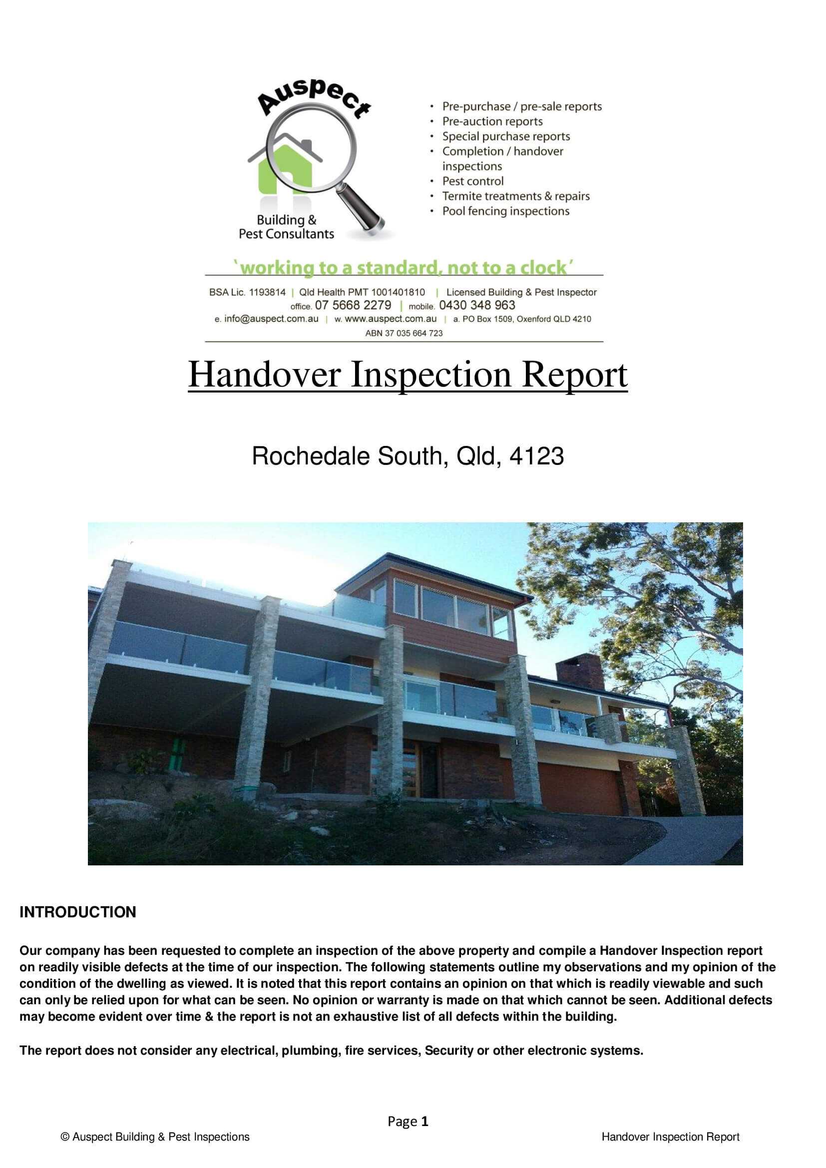 Sample Reports · Auspect Home Inspections Throughout Pre Purchase Building Inspection Report Template