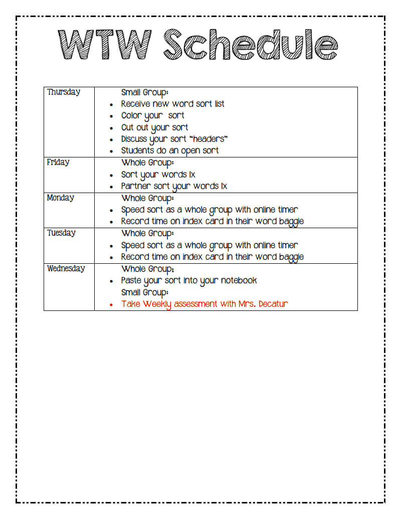 Sample Schedule For Words Their Way | Word Work/words Their Within Words Their Way Blank Sort Template