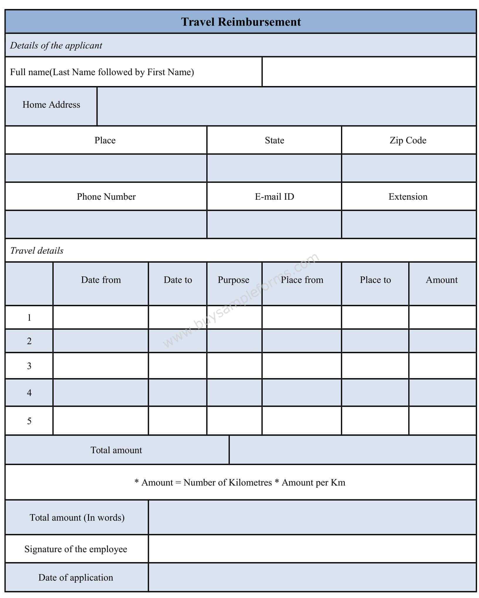 Sample Travel Reimbursement Form Template | Sample Forms For Reimbursement Form Template Word