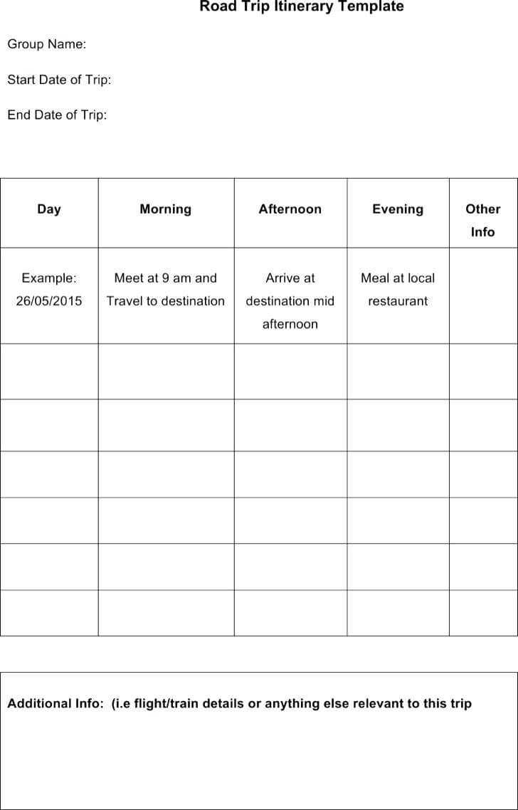 Sample Vacation Itinerary Template – Wovensheet.co In Blank Trip Itinerary Template