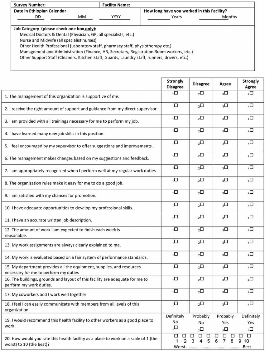 Satisfaction Of Employees In Health Care (Sehc) Survey In Employee Satisfaction Survey Template Word