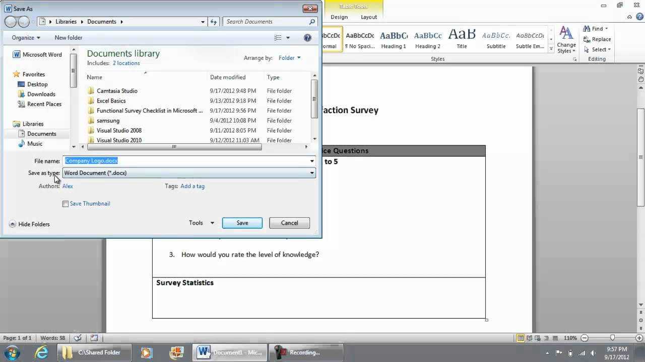 Save As Macro Enabled Document Docm Functional Checklist Survey In  Microsoft Word 2010 (Part 3 Of 9) Intended For Word Macro Enabled Template