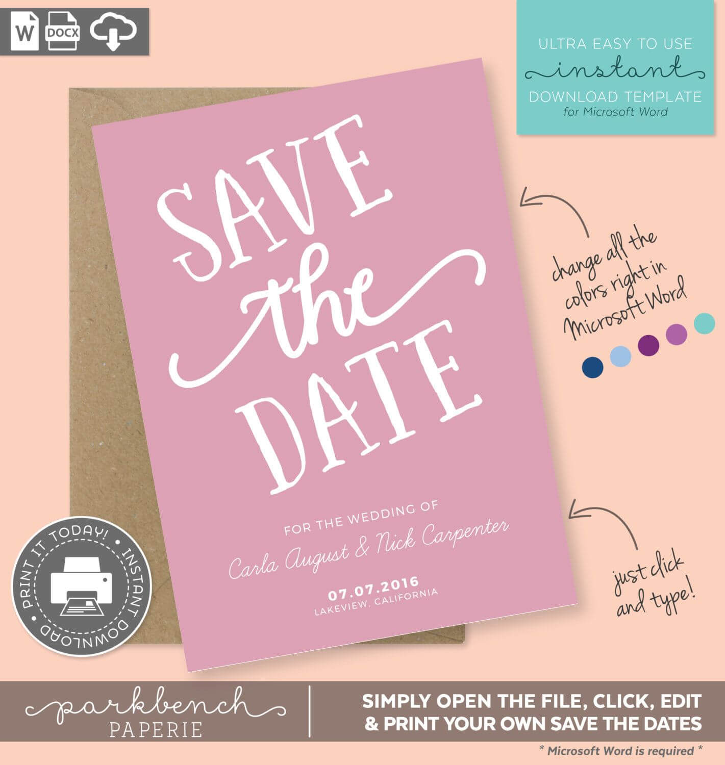Save The Date Printable Template For Microsoft Word – Carla Within Save The Date Template Word