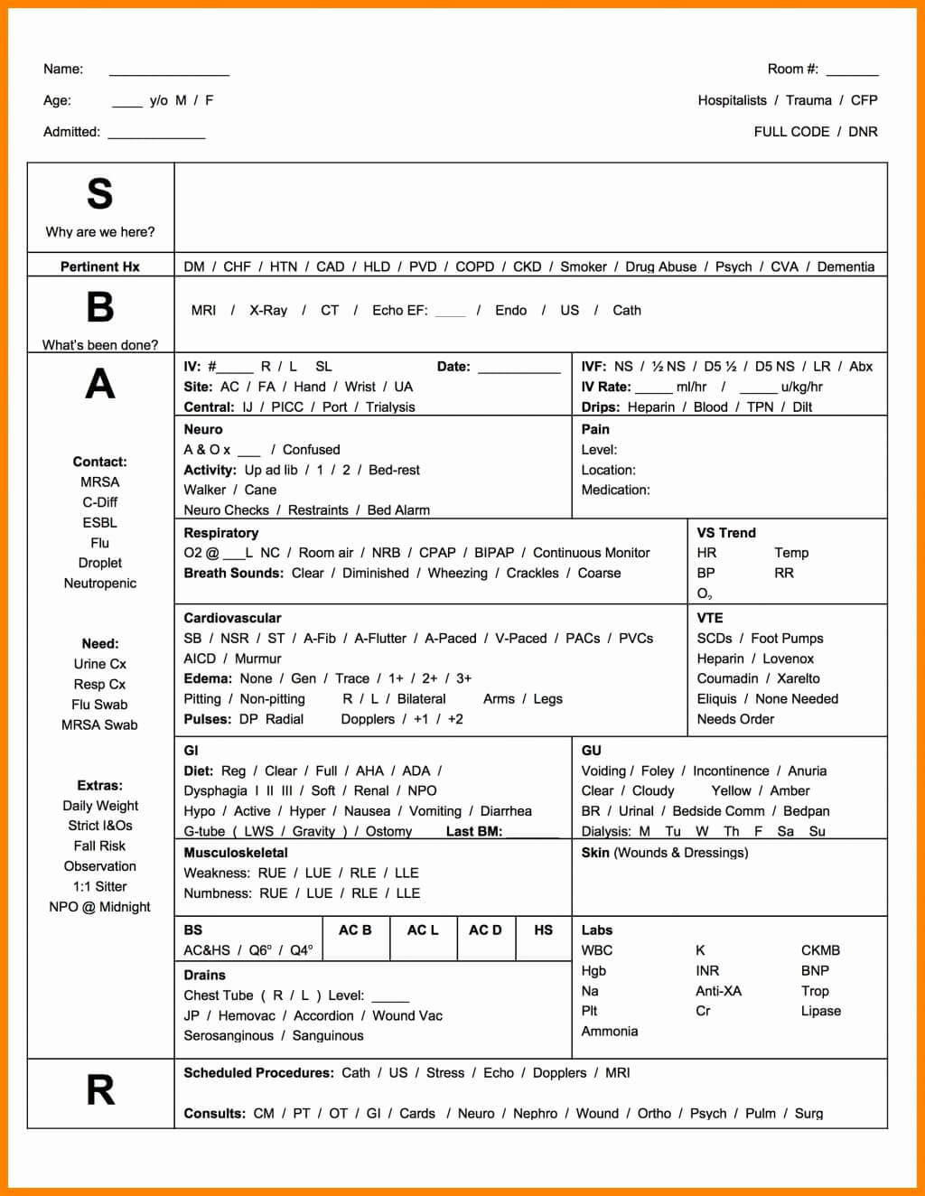 Sbar Nursing Template (6) | Payroll Slip Throughout Charge Nurse Report Sheet Template