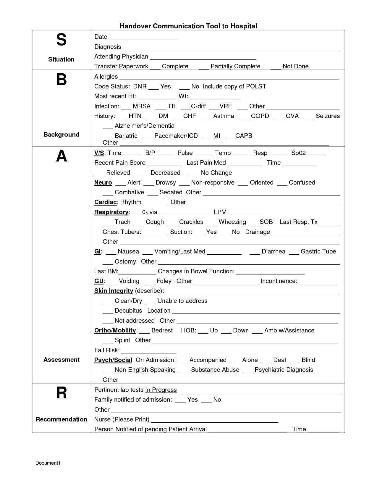 Sbar Template | Sbar | Sbar Nursing, Sbar, Nursing Assessment Throughout Sbar Template Word