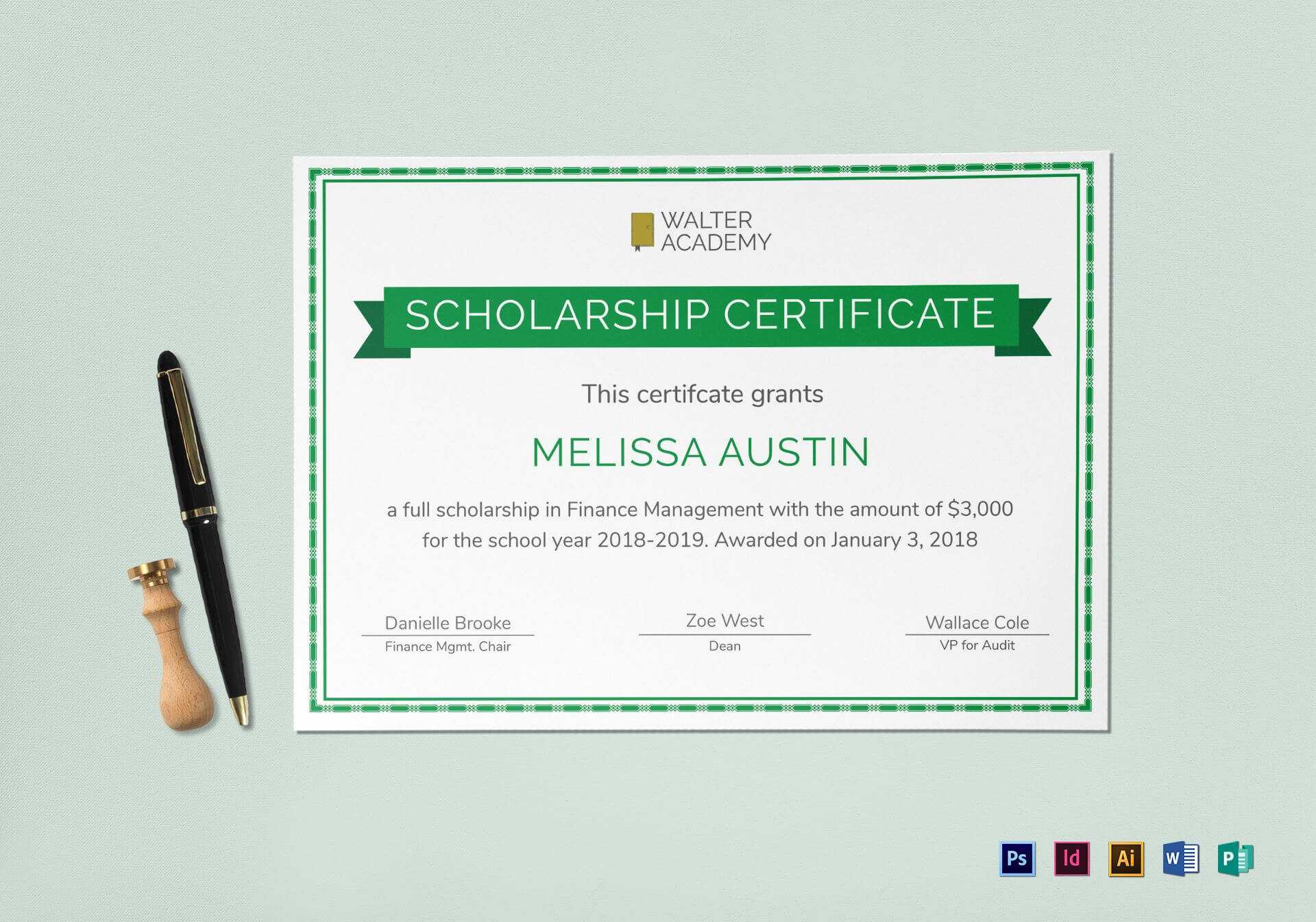 Scholarship Certificate Template Regarding Scholarship Certificate 