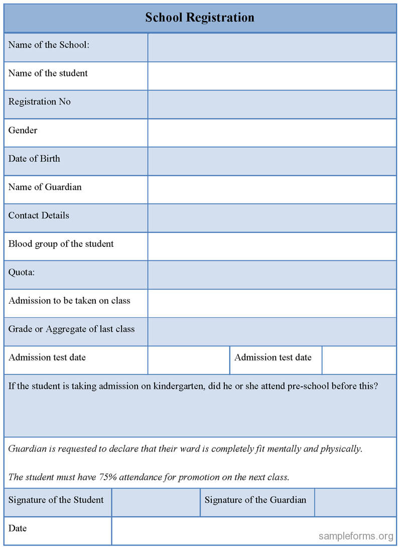 School Registration Form : Sample Forms In School Registration Form Template Word