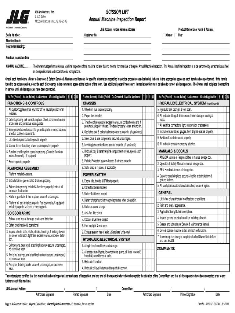 Scissor Lift Inspection Sheet Printable – Fill Online In Machine Shop Inspection Report Template