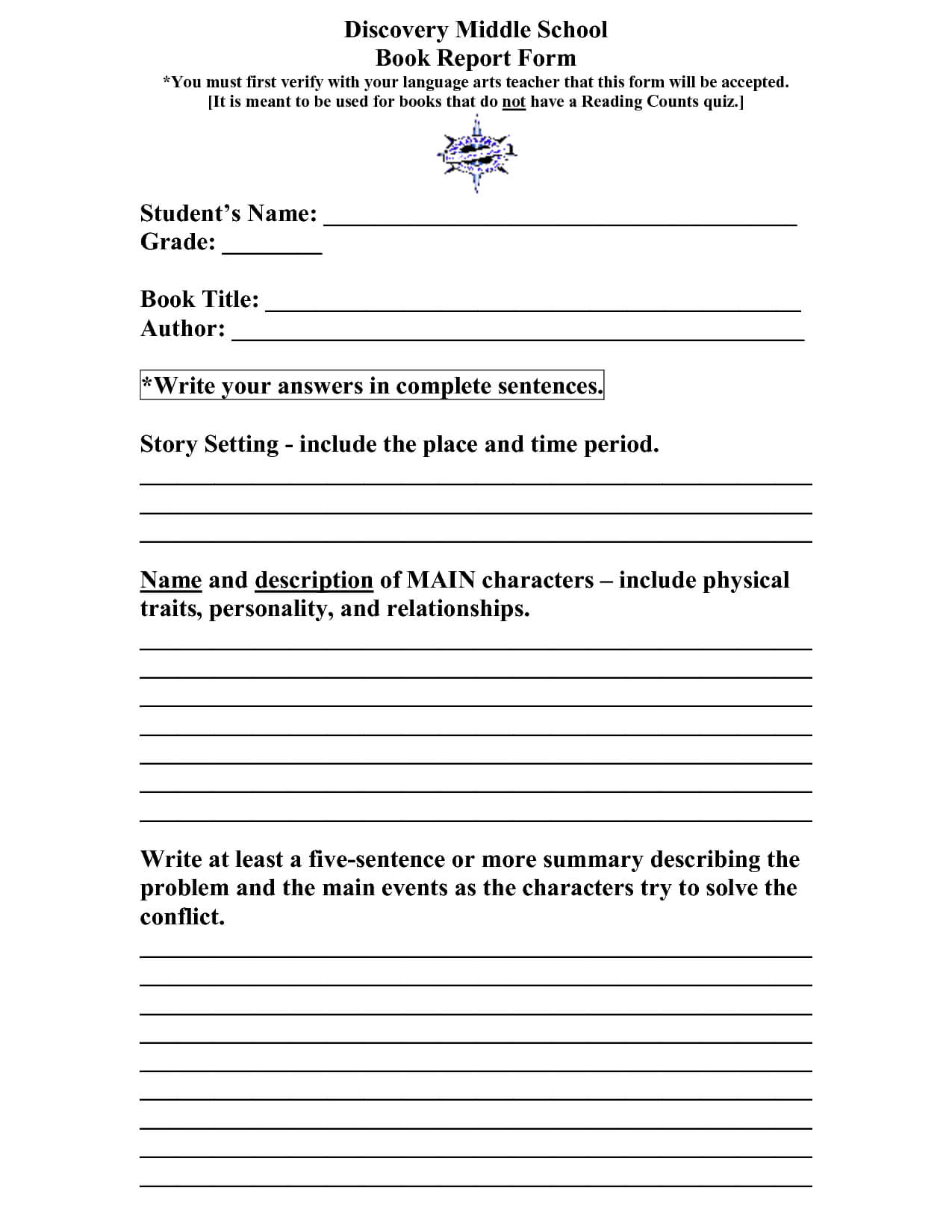 Scope Of Work Template | High School Books, Middle School Within Book Report Template High School