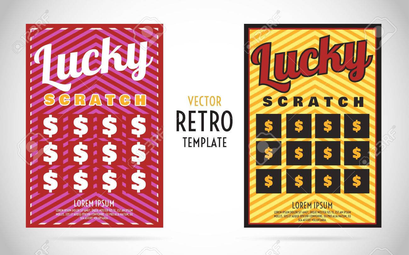 Scratch Off Lottery Card Or Ticket. Vector Color Design Template With Scratch Off Card Templates
