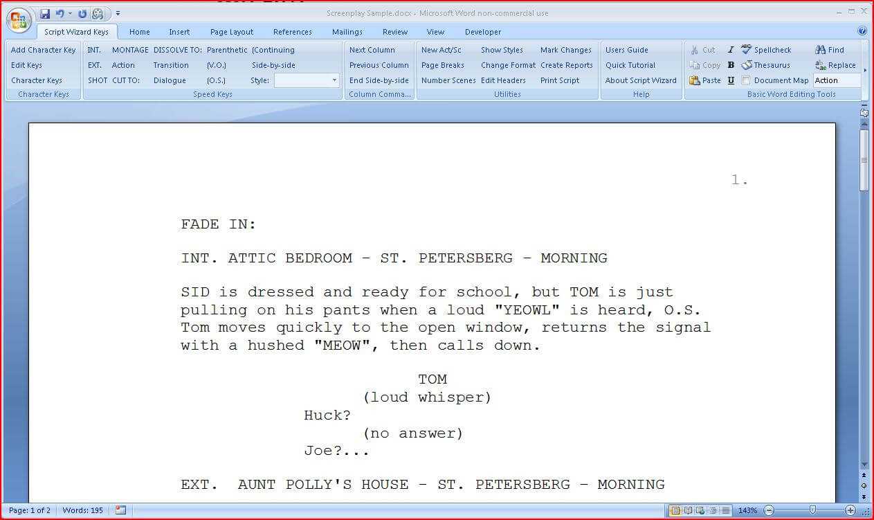 Script Wizard Software : Scriptwizard Screenplay Formatting Throughout Microsoft Word Screenplay Template